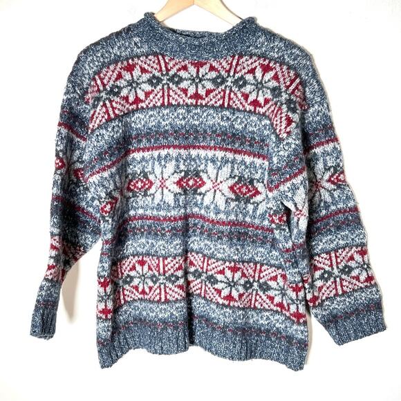 Le Collezioni Structure wool bl red gray snowflake design sweater large L B168 - Picture 1 of 5